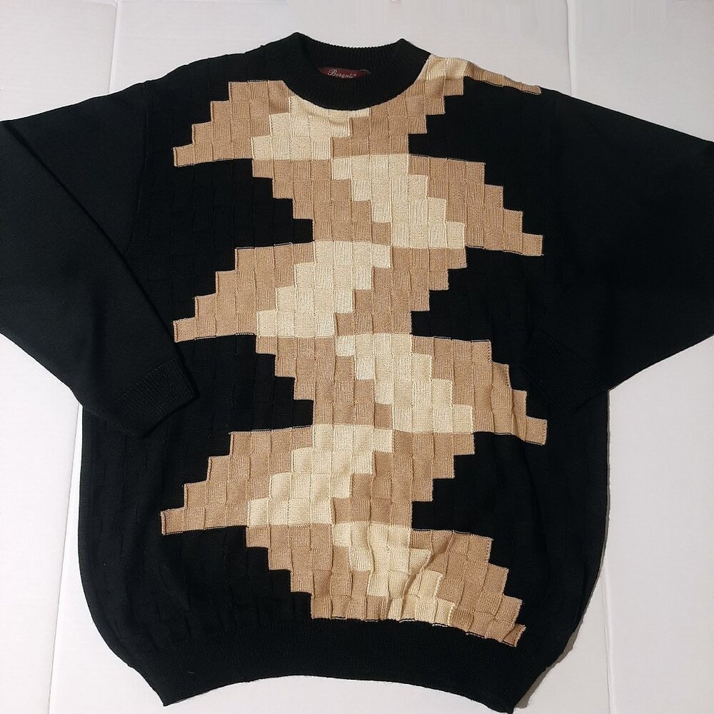 VINTAGE Bergati Sweater Mens XL Multicolored 90s Hip Hop Y2K Fire Streetwear NWT